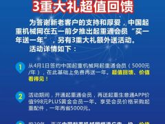 中國起重機(jī)械網(wǎng)慶五一“買一送一”三重大禮鉅惠不容錯過！